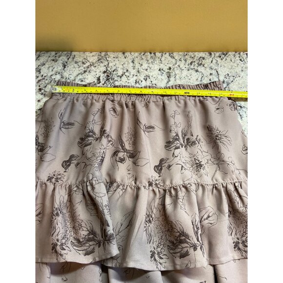 C by One Womens Mini Skirt Beige Brown Medium Ruffled Tiered Floral Y2K Boho - Picture 6 of 11